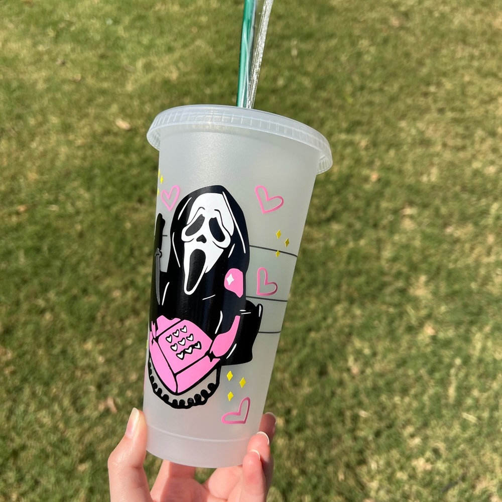 Scream ghost faceπdesigned Starbucks reusable venti cold cup - Picture 2 of 3